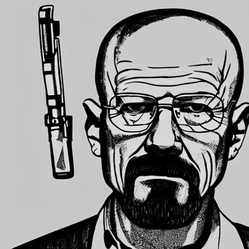 Image similar to Walter White pointing a gun at you, lineart