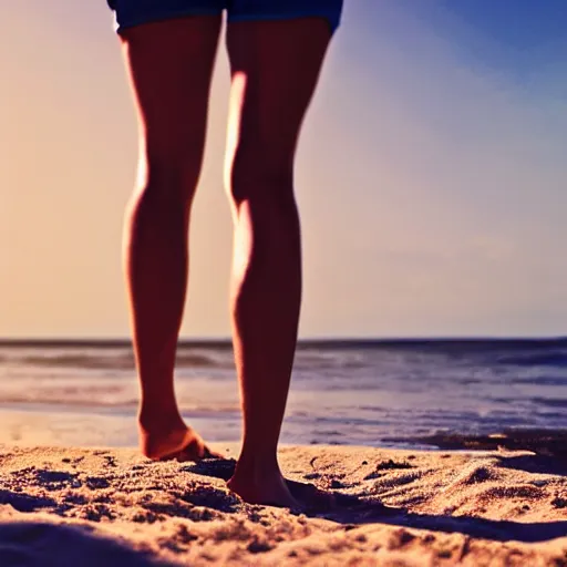 Prompt: instagram photo of two legs in a paradisiac beach, realistic, 8 k