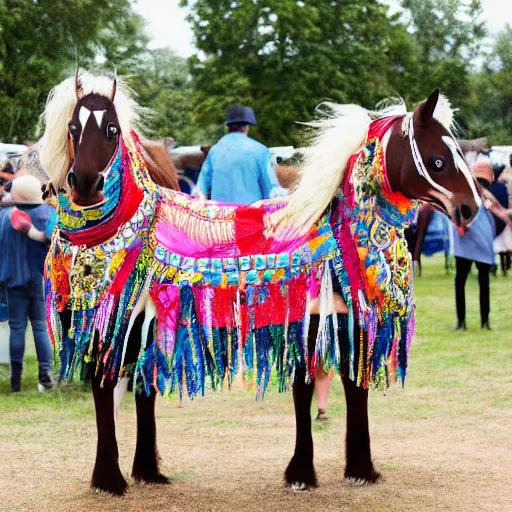 Image similar to horses dressed in festival clothes at a festival