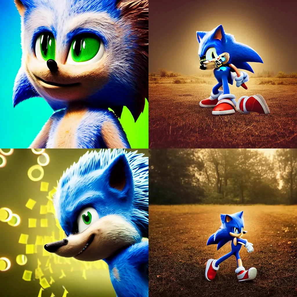 Prompt: photograph of sonic the hedgehog, by Annie Leibowiz, by Alessio Albi, extremely detailed, large format camera, Fuji Provia, bokeh, blurred background, photorealistic, trending on instagram