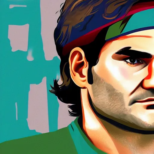 Image similar to Roger Federer, GTA poster, highly detailed