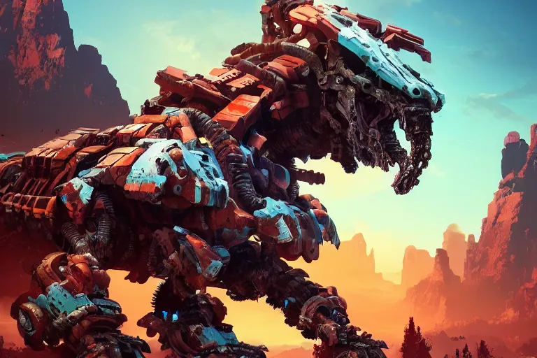 Image similar to ravager machine mecanical creature robot of horizon forbidden west horizon zero dawn bioluminiscence global illumination ray tracing hdr fanart arstation by ian pesty and alena aenami artworks in 4 k