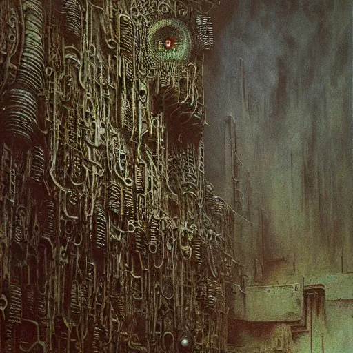Prompt: an alien environment designed by giger and beksinski