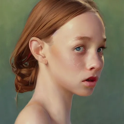 Prompt: A sincere-looking girl, oil on canvas, long white dress ,masterpiece, hi-fructose, artgerm , Norman rockwell, craig mullintrending on pxiv, highly detailed face, clear eyes concept art, hdri, 4k