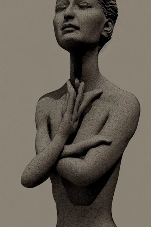 Image similar to delicate woman praying 3 d model statue by giacometti, intricate, highly detailed, hyper realistic, soft shadow