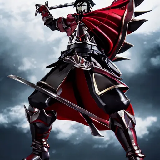 Prompt: Momon from Overlord swinging his swords in a cool action pose by Ufotable and Toei animation