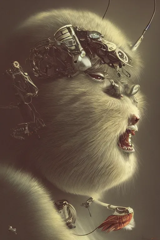 Image similar to a portrait of a japanese machine animal illustrated by miyazaki by karol bak, james jean, tom bagshaw, rococo, sharp focus, trending on artstation, cinematic lighting, hyper realism, octane render, 8 k, hyper detailed, vivid, ultra detailed, highly detailed