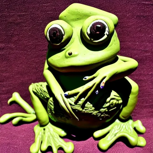 Prompt: beatiful clay sculpture of a muddy frog in a swamp