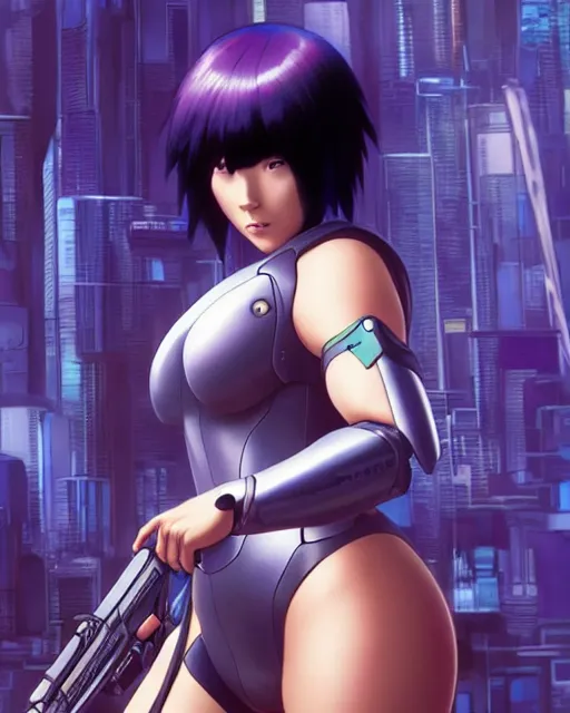 Image similar to weta disney pixar movie still portrait photo of motoko kusanagi the major ghost in the shell : : as cyborg woman by pixar : : by weta, wlop, ilya kuvshinov, rossdraws, artgerm, marvel, maxim cover, latex, octane render, sweaty, iridescent, bright morning, anime, liosh, mucha : :