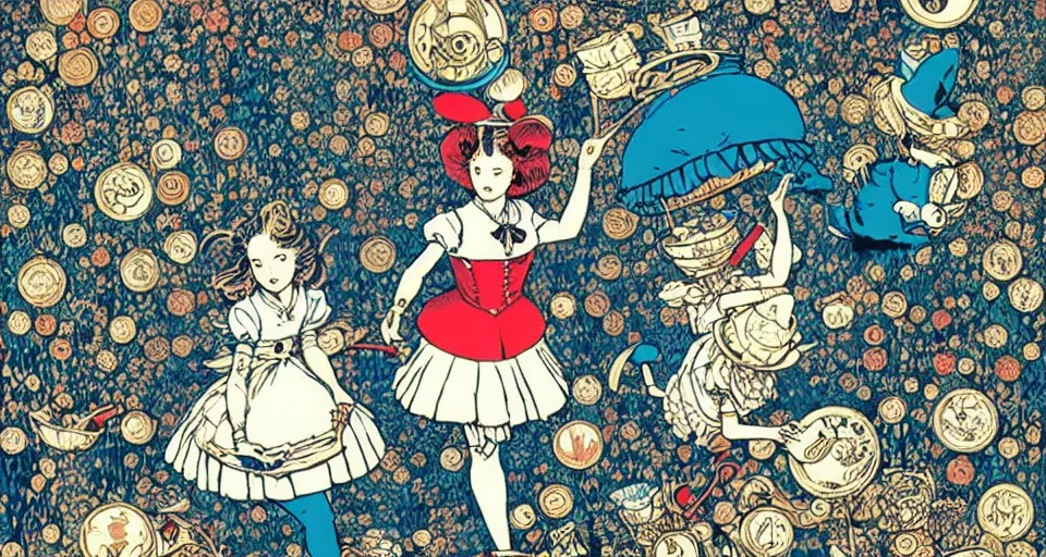 Image similar to alice in wonderland still frame by yuko shimizu, tee party by yuko shimizu