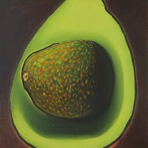 Prompt: A portrait of a humanoid grumpy old avocado wearing a suit, oil painting by Salvador Dali