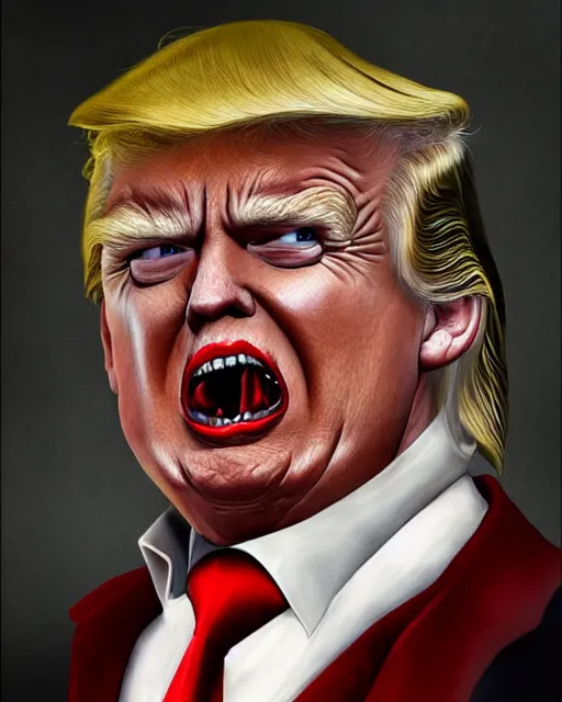 Image similar to donald trump as dracula, character portrait, close up, concept art, intricate details, highly professionally detailed, cgsociety, hyperrealist, in the style of otto dix and h. r giger