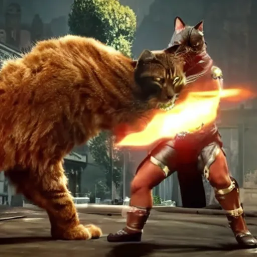 Prompt: elon musk fights a giant cat in mortal kombat