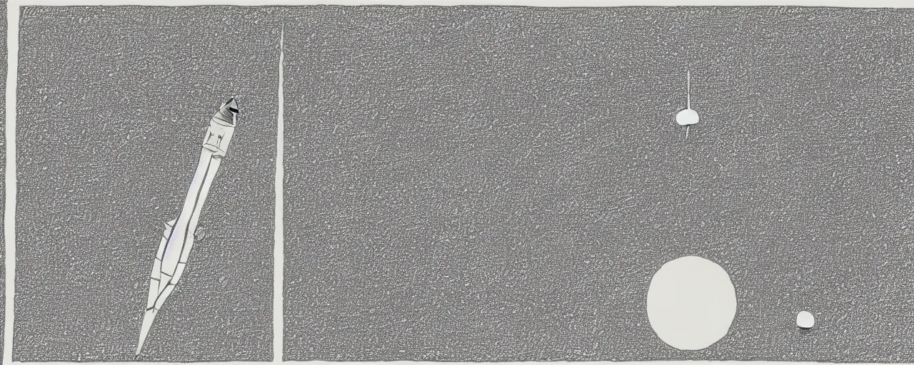 Prompt: A drawing of the moon with a rocket flying away, by Sol LeWitt
