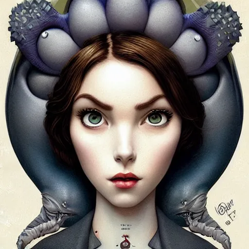 Image similar to Lofi portrait, Pixar style by Joe Fenton and Stanley Artgerm and Tom Bagshaw and Tim Burton, wink