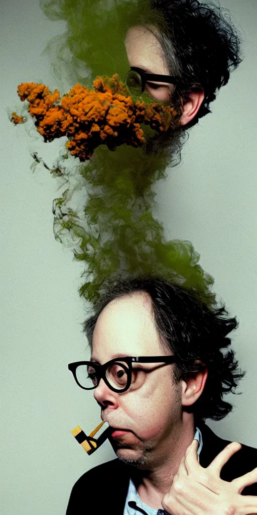 Prompt: award winning photo of todd solondz charlie kaufman smoking weed, vivid colors, happy, symmetrical face, beautiful eyes, studio lighting, wide shot art by Sally Mann & Arnold Newman