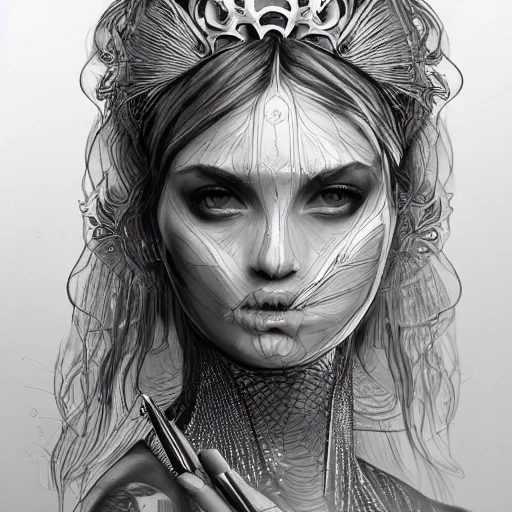 Prompt: a sketch drawing, ultra detailed, portrait, mystical, magic, galactic, beautiful woman, surreal life, trending on artstation