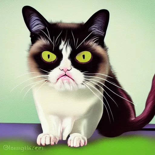 Prompt: a grumpy cat at a garage sale, digital art