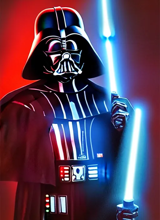 Image similar to redeemed darth vader, hayden christensen, harsh blue lighting by artgerm and studio ghibli