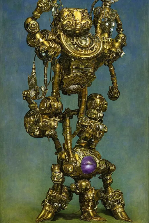 Prompt: sculpture of an ornate robot cat, by annie swynnerton and diego rivera and nicholas roerich and jean delville, symbolist, dramatic lighting, god rays, elaborate geometric ornament, art brut, colors are soft greens and blues and purple, smooth, sharp focus, extremely detailed, adolf wolfli and ( donato giancola )