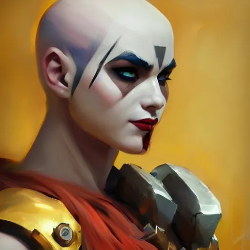 Prompt: greg manchess portrait painting of a female kratos as overwatch character, medium shot, asymmetrical, profile picture, organic painting, sunny day, matte painting, bold shapes, hard edges, street art, trending on artstation, by huang guangjian and gil elvgren and sachin teng