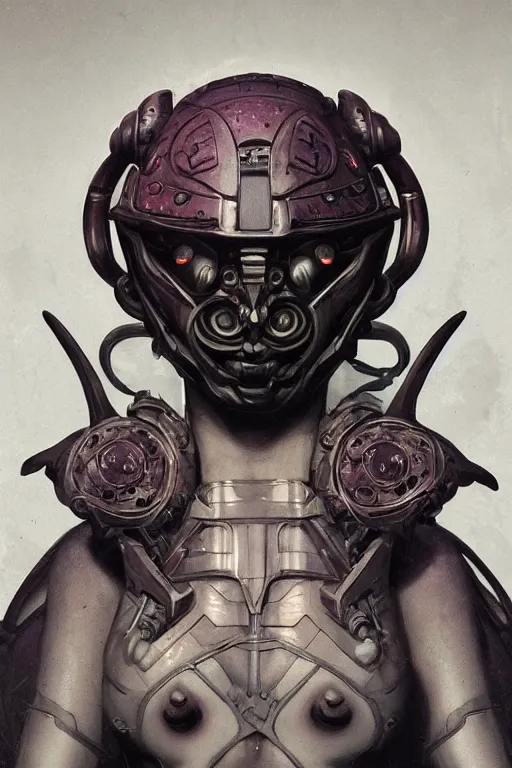 Prompt: beautiful female fused with deadite and the thing is a space hunter, legendary epic pose, ornate alien helmet, retro-futuristic, portrait, photo, intricate details, vicious appearance, by vincent di fate, artgerm, julie bell, beeple and Greg Rutkowski, 90s, concept, Smooth gradients, octane render, 8k, High contrast, duo tone, depth of field, very coherent symmetrical artwork