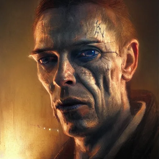 Image similar to case, portrait of an augmented middle aged human, cigarette, smoke, neuromancer, painted by seb mckinnon, high detail, dramatic light, digital art, painted by greg rutkowski, promotional movie posterart, trending on artstation