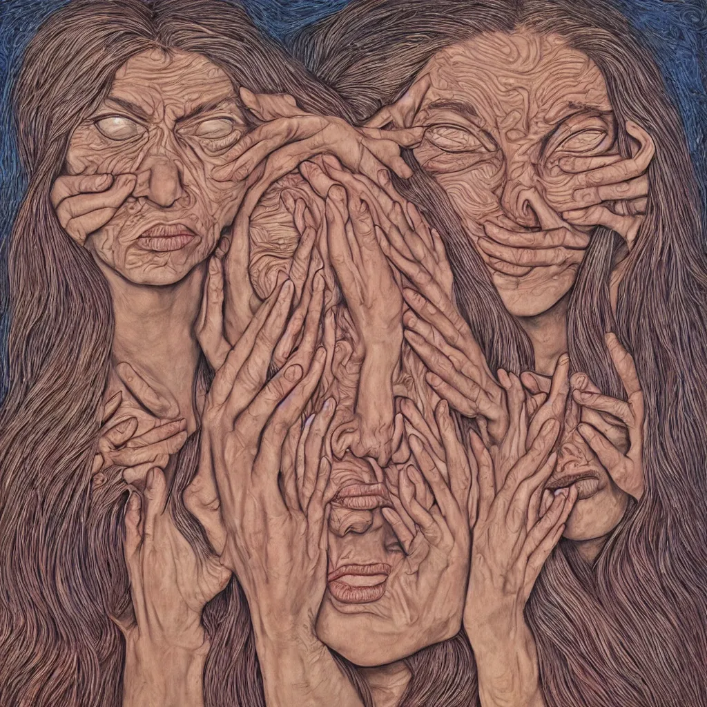 Prompt: women crying, alex grey