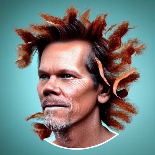 Prompt: a photo of kevin bacon, his hair made of bacon and eggs on a plate, rendered in octane by arcimboldo