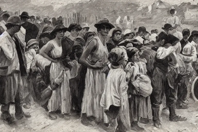 Image similar to a painting of immigrants in argentina, 1 9 2 3