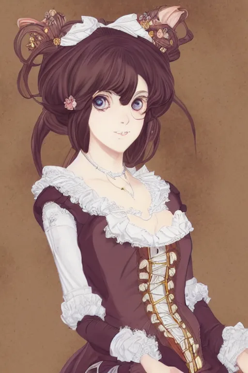 Image similar to beautiful portrait of calico cat noblewoman wearing a victorian era dress, fursona, furry art, anthro, detailed fur, detailed dress, elegant, pure, delicate, anime key visual, makoto shinkai