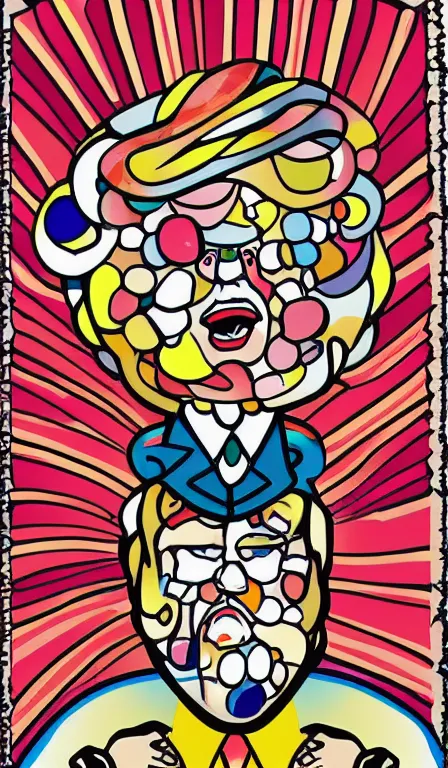 Prompt: illustration of donald trump, in the style of takashi murakami, abstract, flat - color