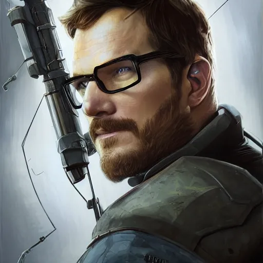 Prompt: chris pratt as the gordon freeman from half life, unreal engine, sci fi, intricate, elegant, highly detailed, digital painting, artstation, concept art, matte, sharp focus, illustration, art by john collier and albert aublet and krenz cushart and artem demura and alphonse mucha