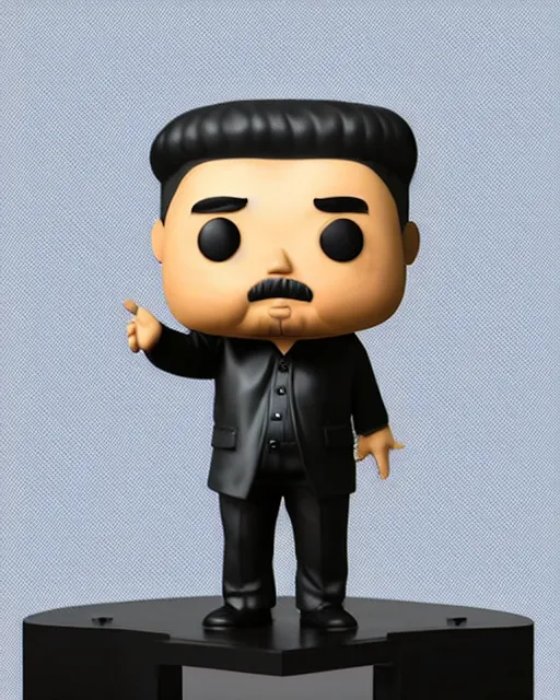 Image similar to full body 3d render of kim yong-un as a funko pop, studio lighting, white background, blender, trending on artstation, 8k, highly detailed