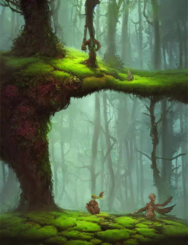 Image similar to herbalist of the moss woods. this air brush painting by the award - winning concept artist has an interesting color scheme, plenty of details and impeccable lighting.