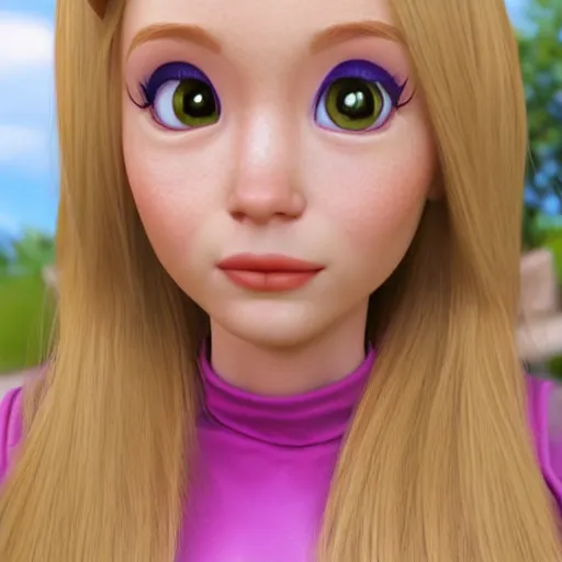 Image similar to a 3d princess with blonde hair , 3d cgi , disney style,pixar , photorealistic