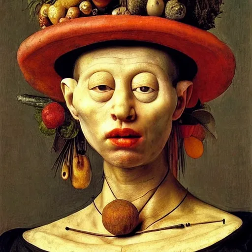 Prompt: very very beautiful portrait photo made from primitive objects, Perfect face, extremely high details, realistic, by Giuseppe Arcimboldo, Edward Hopper, Rene Margitte