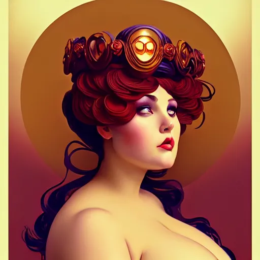 Image similar to curvy woman with a bundt cake face digital art, cinematic, concept art, 8k, painting, imaginefx, cgsociety, art nouveau, Alphonse Mucha, trending on artstation, medium shot, head shot