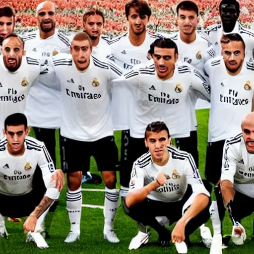 Prompt: real madrid fc team lifting a fax telephone