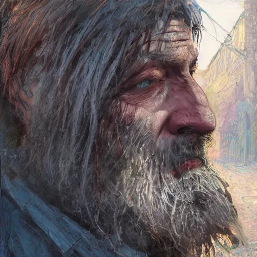 Prompt: homeless man hobo with long beard in asylum, hyper detailed, digital art, trending in artstation, cinematic lighting, studio quality, smooth render, unreal engine 5 rendered, octane rendered, art style by klimt and nixeu and ian sprigger and wlop and krenz cushart.