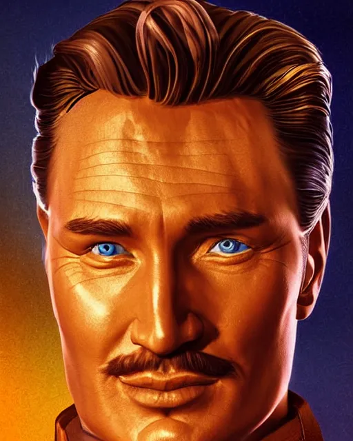 Prompt: Errol Flynn as a scientist. 1980s dystopian Soviet Russia, propaganda screens. Unreal engine, fantasy art by Katerina Ladon. Faithfully depicted facial expression, perfect anatomy global illumination, radiant light, detailed and intricate environment