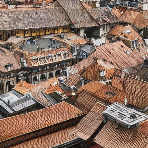 Prompt: very panoramic view of a traditional city with tiled roofs surrounded by a wooden wall, texture, intricate, details, highly detailed, masterpiece, architecture, building, trending on artstation, focus, sharp focus, concept art, digital painting, fantasy, sunny, day, midday, trending on artstation