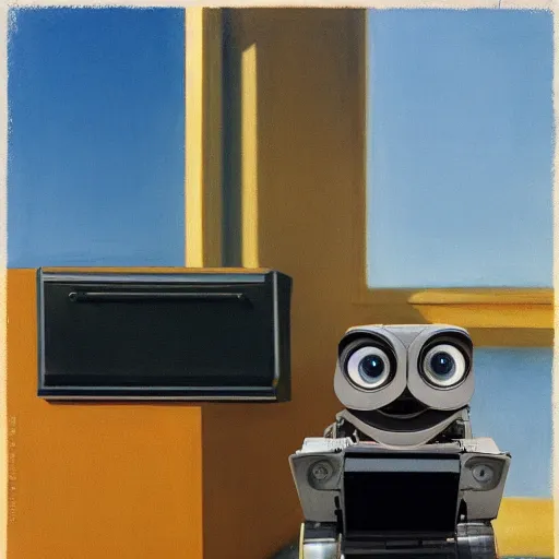 Prompt: WALL-E by Edward Hopper
