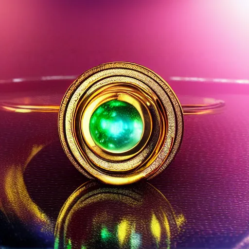 Prompt: ad for a complex golden ring with cameo and gems of a female mouth with a cyberpunk style, 8k, details, studio lighting, realism