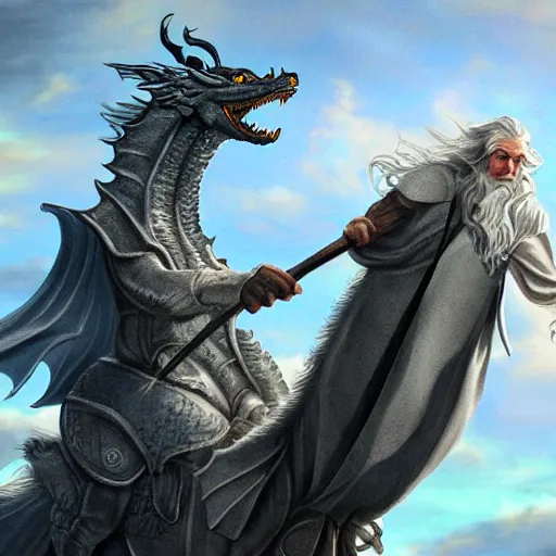 Prompt: gandalf riding a dragon, highly detailed, digital art