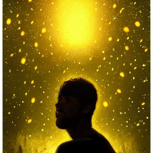 Prompt: man surrounded by fireflies, artstation