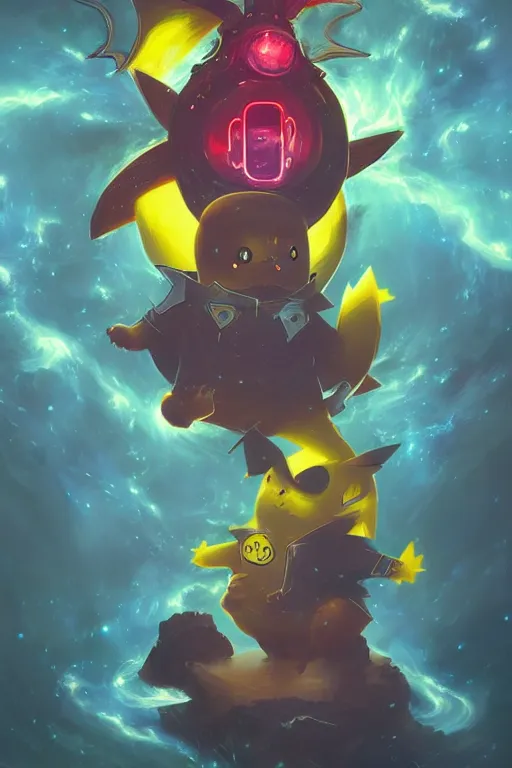 Prompt: pikachu necromancer covered with electricity, highly detailed, high contrast, light reflection, trippy, nebula, trending on artstation by artgem, by peter mohrbacher, by wlop, by ruan jia