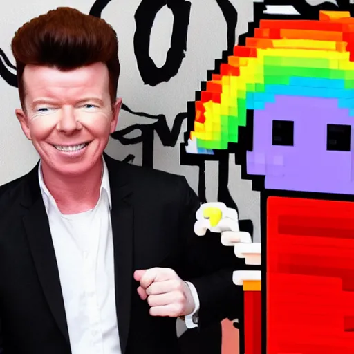 Image similar to rick astley and nyan cat getting married