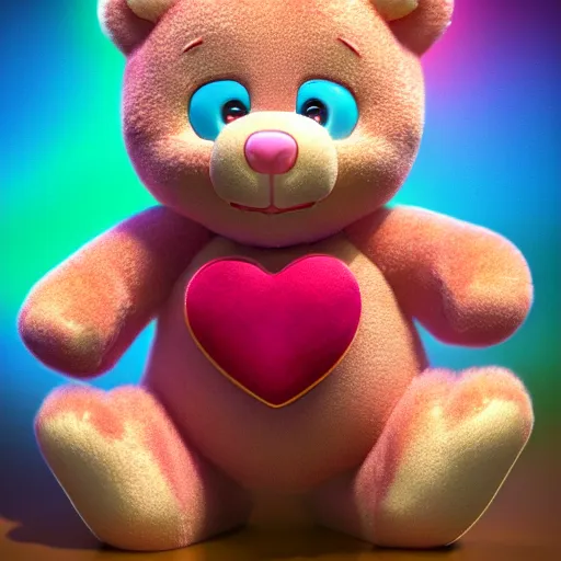 Prompt: hyperrealistic dslr film still of a care bear with heart emblem, stunning 8 k octane comprehensive 3 d render, inspired by istvan sandorfi & greg rutkowski & unreal engine, perfect symmetry, dim volumetric cinematic lighting, extremely hyper - detailed, extremely lifelike attributes & texture, intricate, masterpiece, artstation, stunning