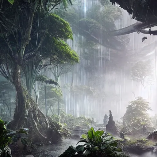 Prompt: epic, ultra detailed, hyper - real alien jungle by greg rutkowski inside the movie matrix